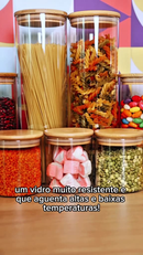 Kit 11 potes de vidro com tampa de bambu herméticos redondos - Tüd
