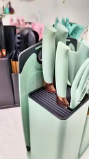 Kit Conjunto 19 Pçs De Utensílios Facas Silicone e Plástico Cozinha Jogo Completo Batedeira Colher Pegador