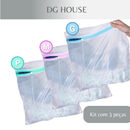 Kit com 3 Sacos para lavar roupas (P, M, G) Protetor De Lingerie Roupa Íntima Tecido Papa Bolinha