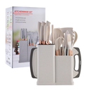 Kit Conjunto 19 Pçs De Utensílios Facas Silicone e Plástico Cozinha Jogo Completo Batedeira Colher Pegador