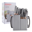Kit Conjunto 19 Pçs De Utensílios Facas Silicone e Plástico Cozinha Jogo Completo Batedeira Colher Pegador