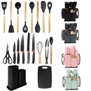Kit Conjunto 19 Pçs De Utensílios Facas Silicone e Plástico Cozinha Jogo Completo Batedeira Colher Pegador