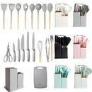 Kit Conjunto 19 Pçs De Utensílios Facas Silicone e Plástico Cozinha Jogo Completo Batedeira Colher Pegador