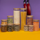 Kit 11 potes de vidro com tampa de bambu herméticos redondos - Tüd