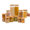 Kit 11 potes de vidro com tampa de bambu herméticos redondos - Tüd